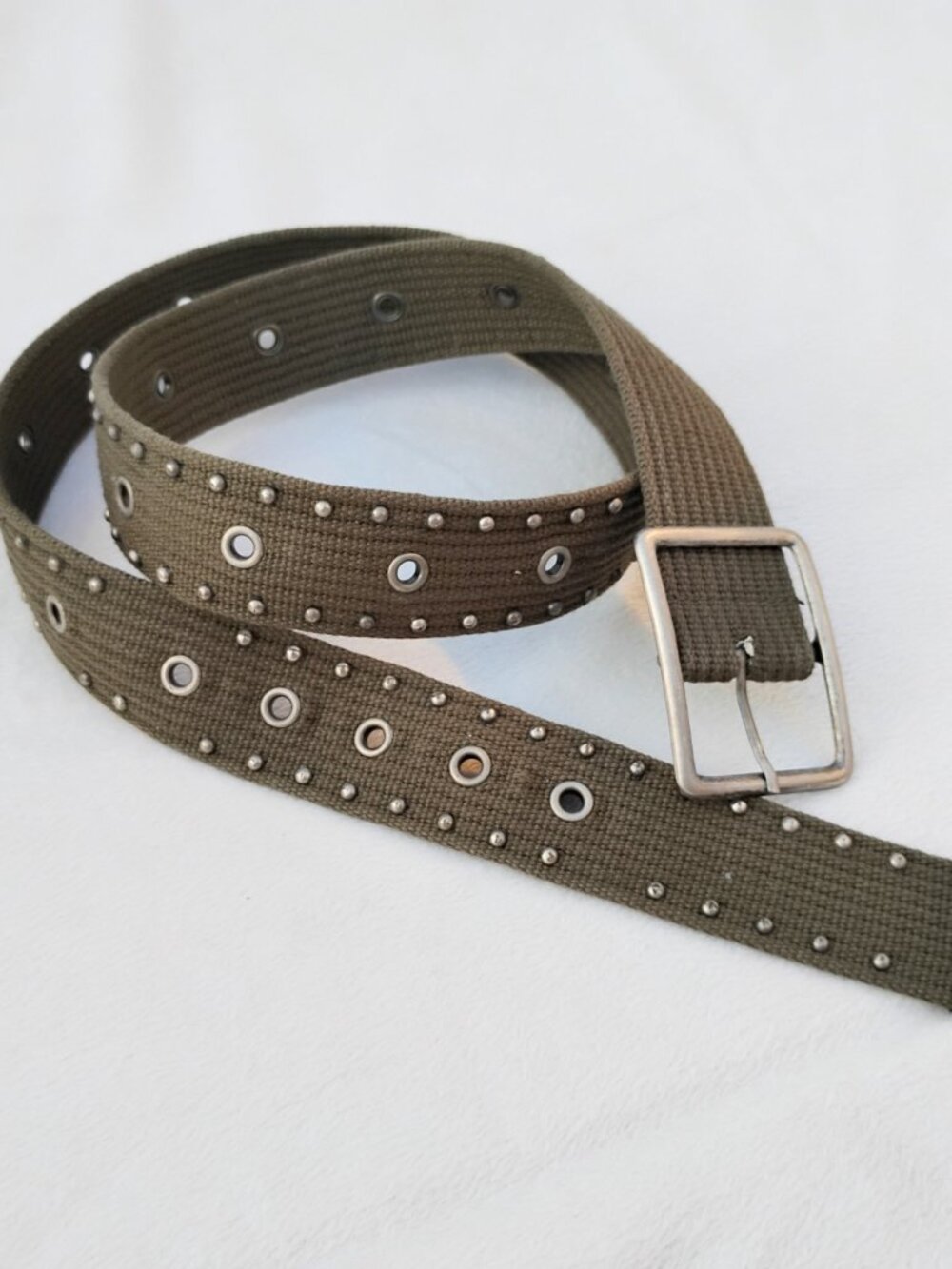 2 Lot Women's S Belts Olive Drab Studded & Bone Faux Turquoise Belt accessory - Picture 8 of 16